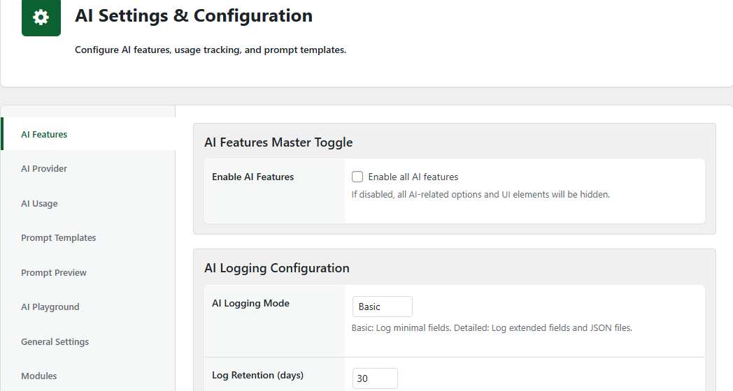 AI settings and configuration